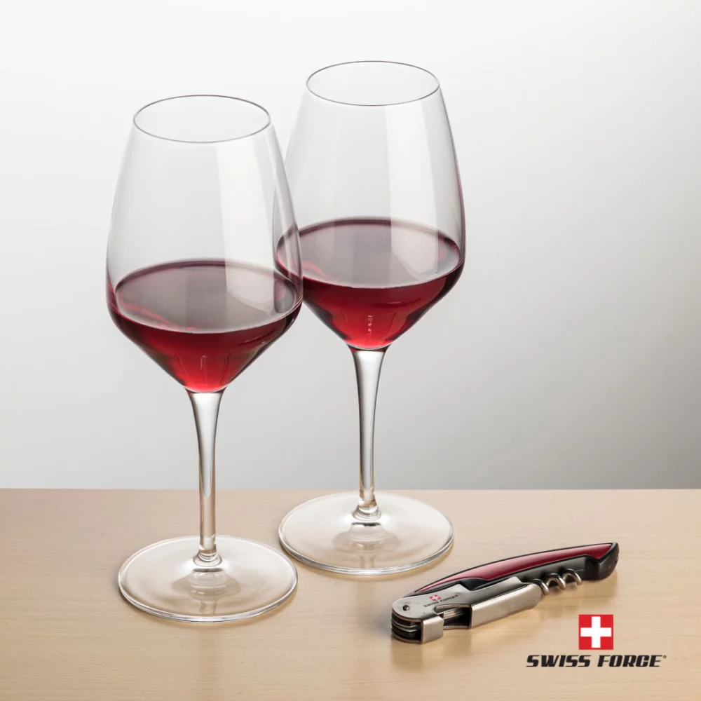 Ouvre-bouteille Swiss Force® et 2 verres à vin Brunswick - Rouge