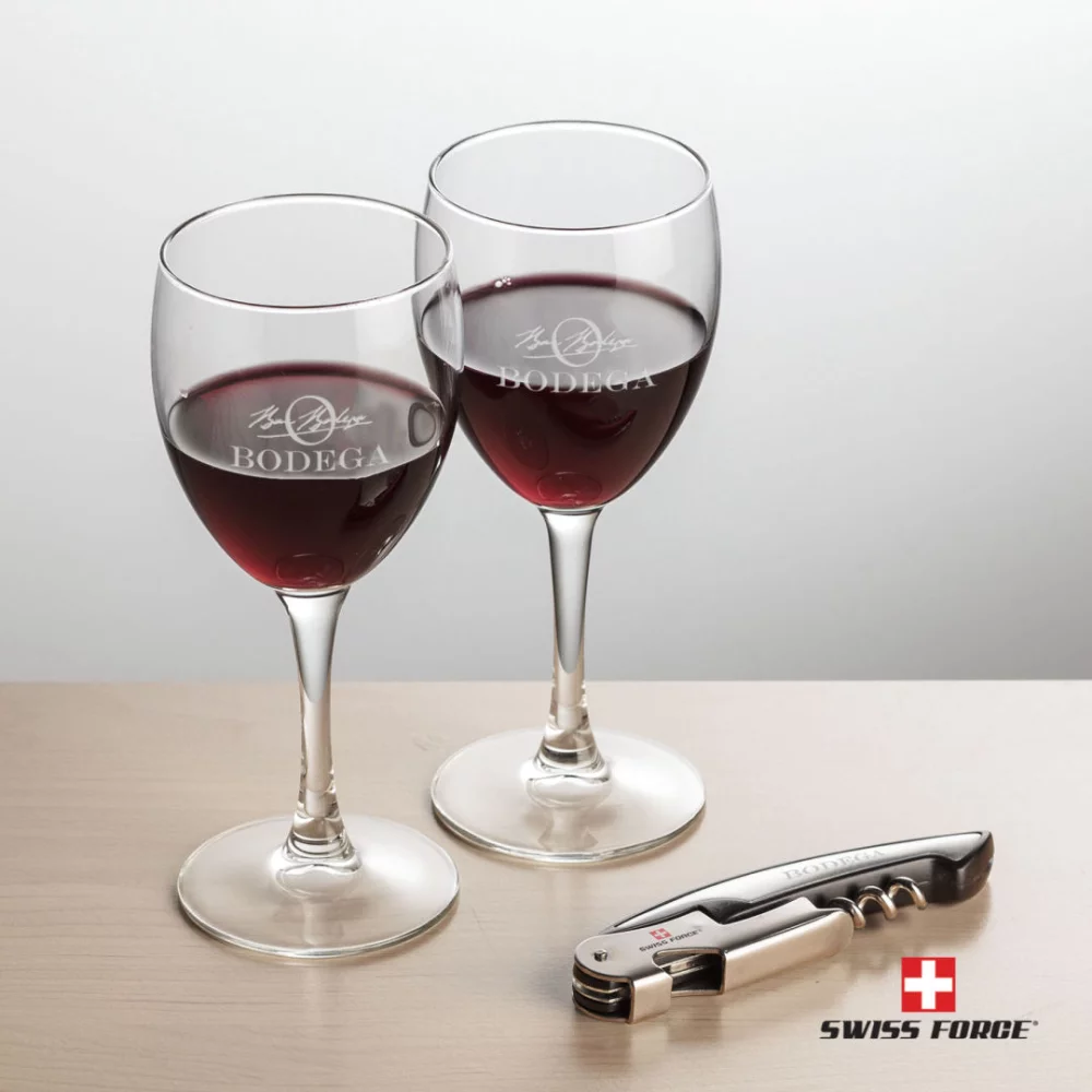 Ouvre-bouteille Swiss Force® et 2 bouteilles de vin Carberry - Argent