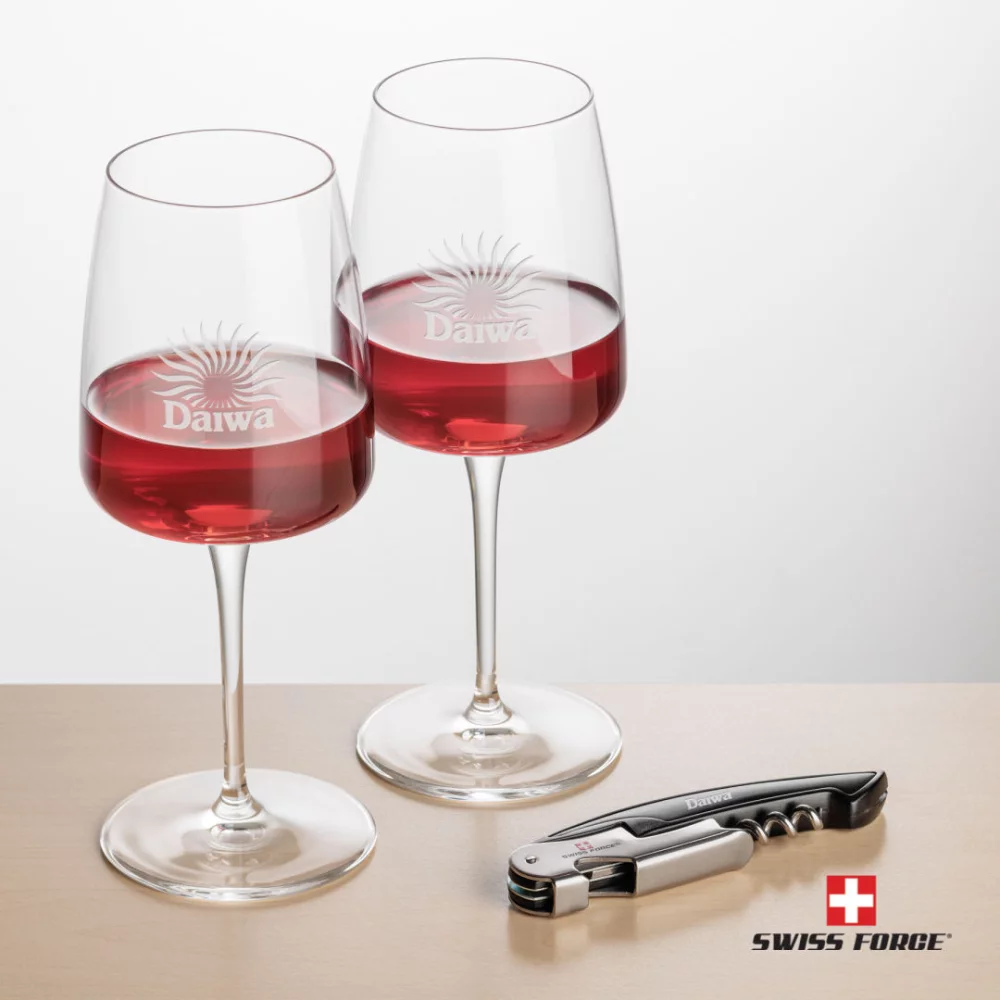 Ouvre-bouteille Swiss Force® et 2 verres à vin Dunhill - Noir