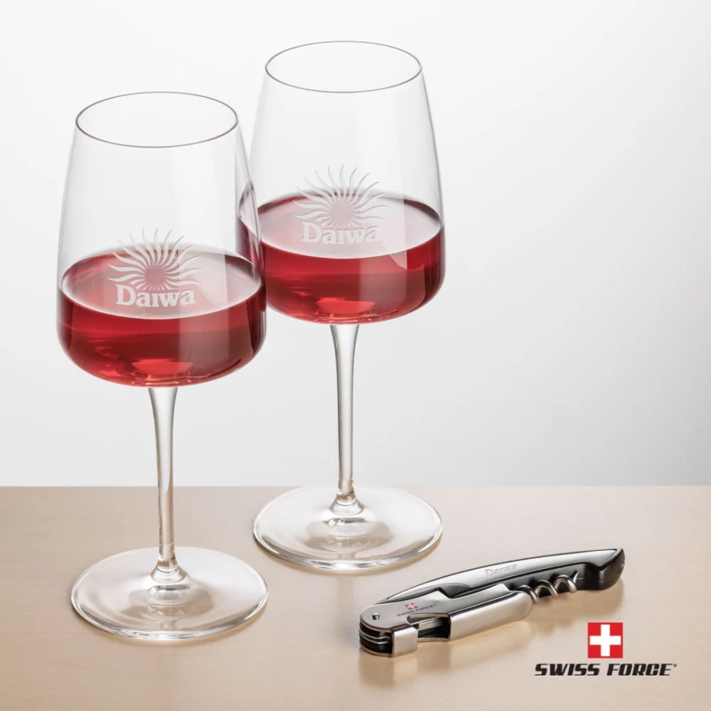 Ouvre-bouteille Swiss Force® et 2 verres à vin Dunhill - Argent
