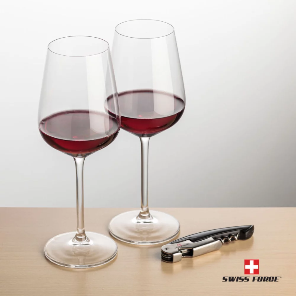 Ouvre-bouteille Swiss Force® et 2 bouteilles de vin Elderwood - Noir