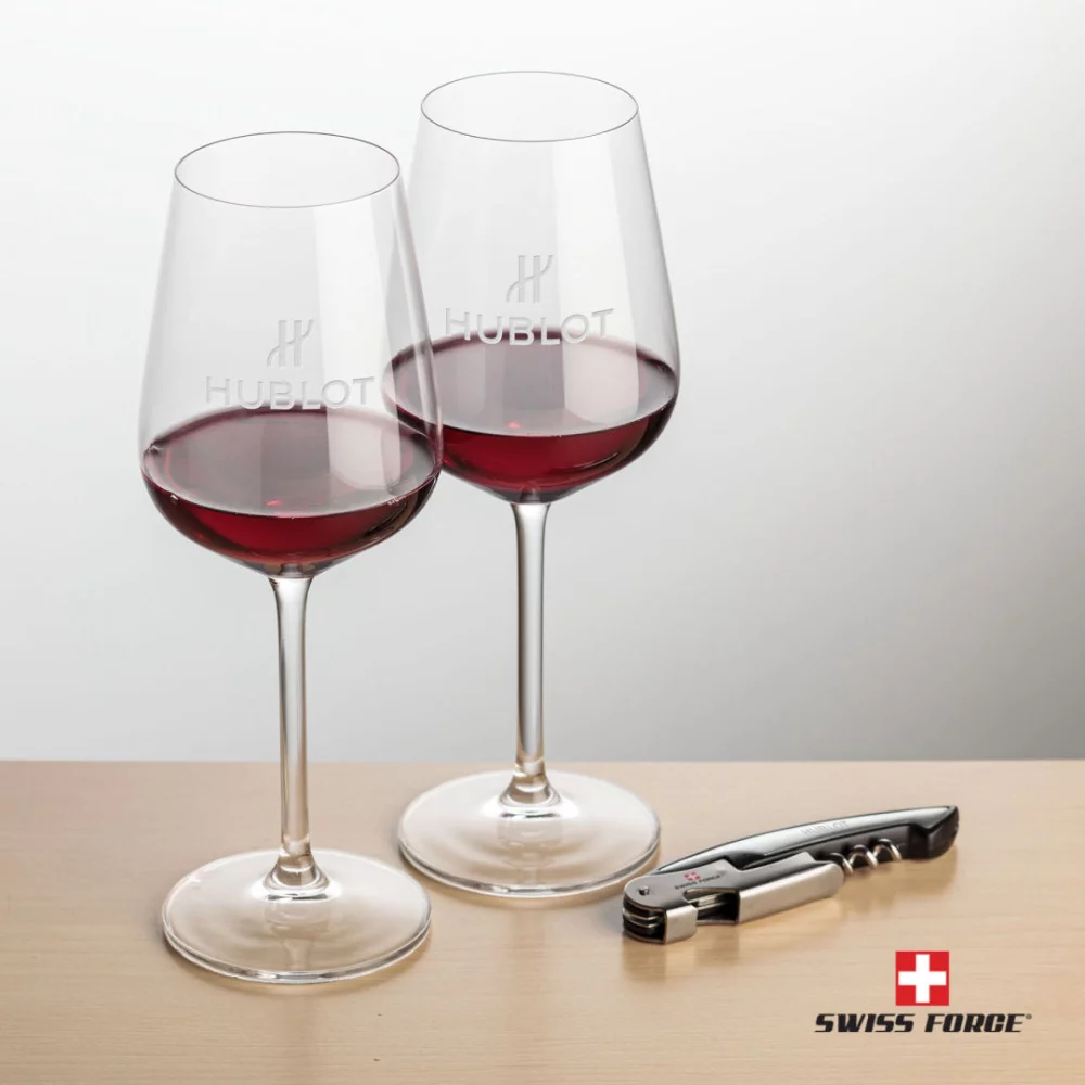 Ouvre-bouteille Swiss Force® et 2 bouteilles de vin Elderwood - Argent