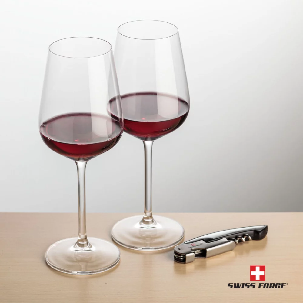 Ouvre-bouteille Swiss Force® et 2 bouteilles de vin Elderwood - Argent