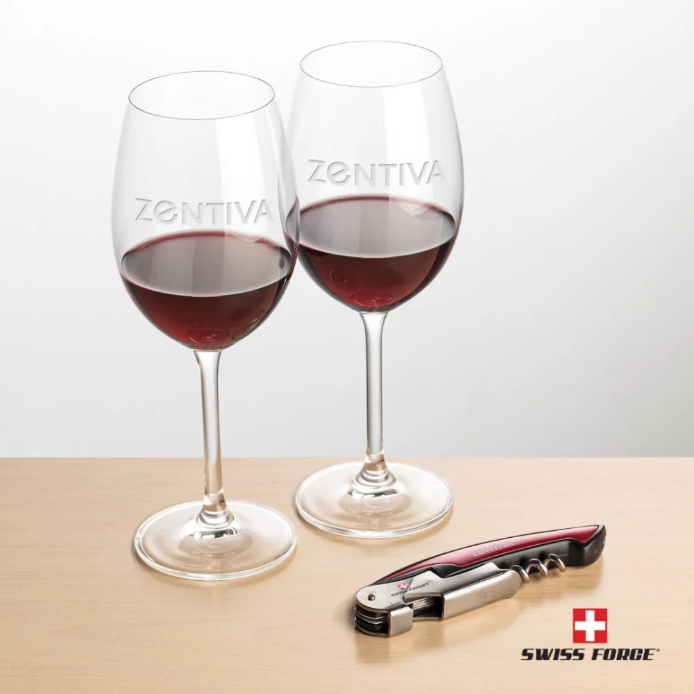 Ouvre-bouteille Swiss Force® et 2 bouteilles de vin Coleford - Rouge