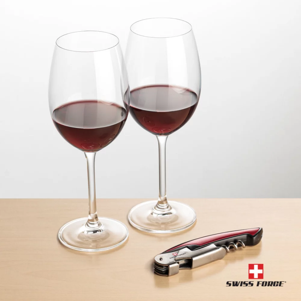 Ouvre-bouteille Swiss Force® et 2 bouteilles de vin Coleford - Rouge