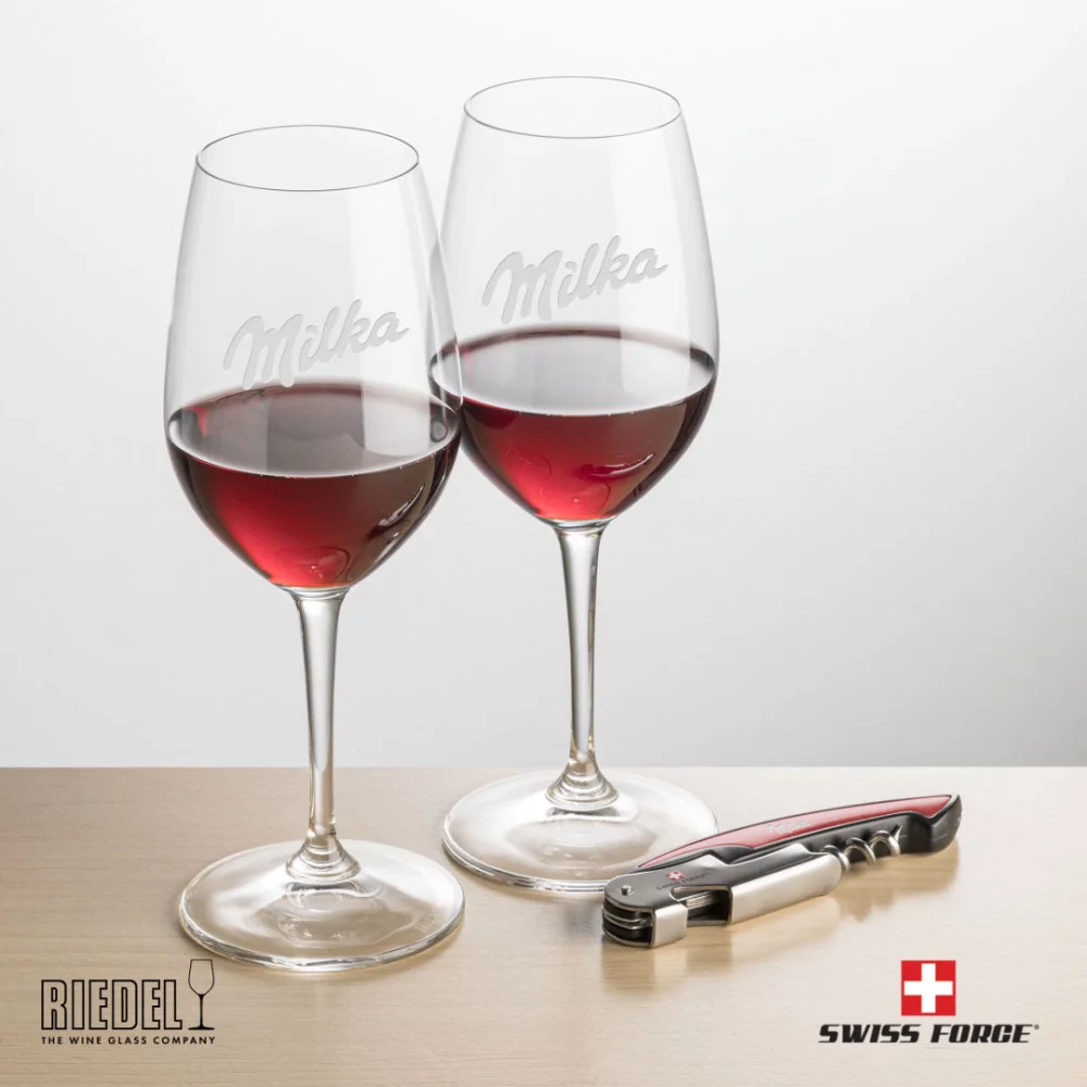 Ouvre-bouteille Swiss Force® et 2 verres à vin RIEDEL Oenologue - Rouge