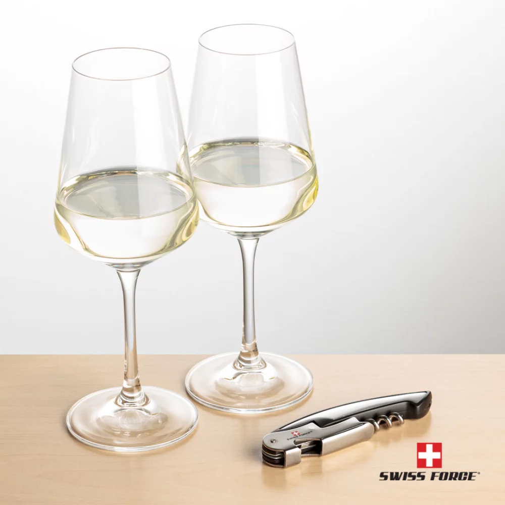 Ouvre-bouteille Swiss Force® et 2 verres à vin Cannes - Argent