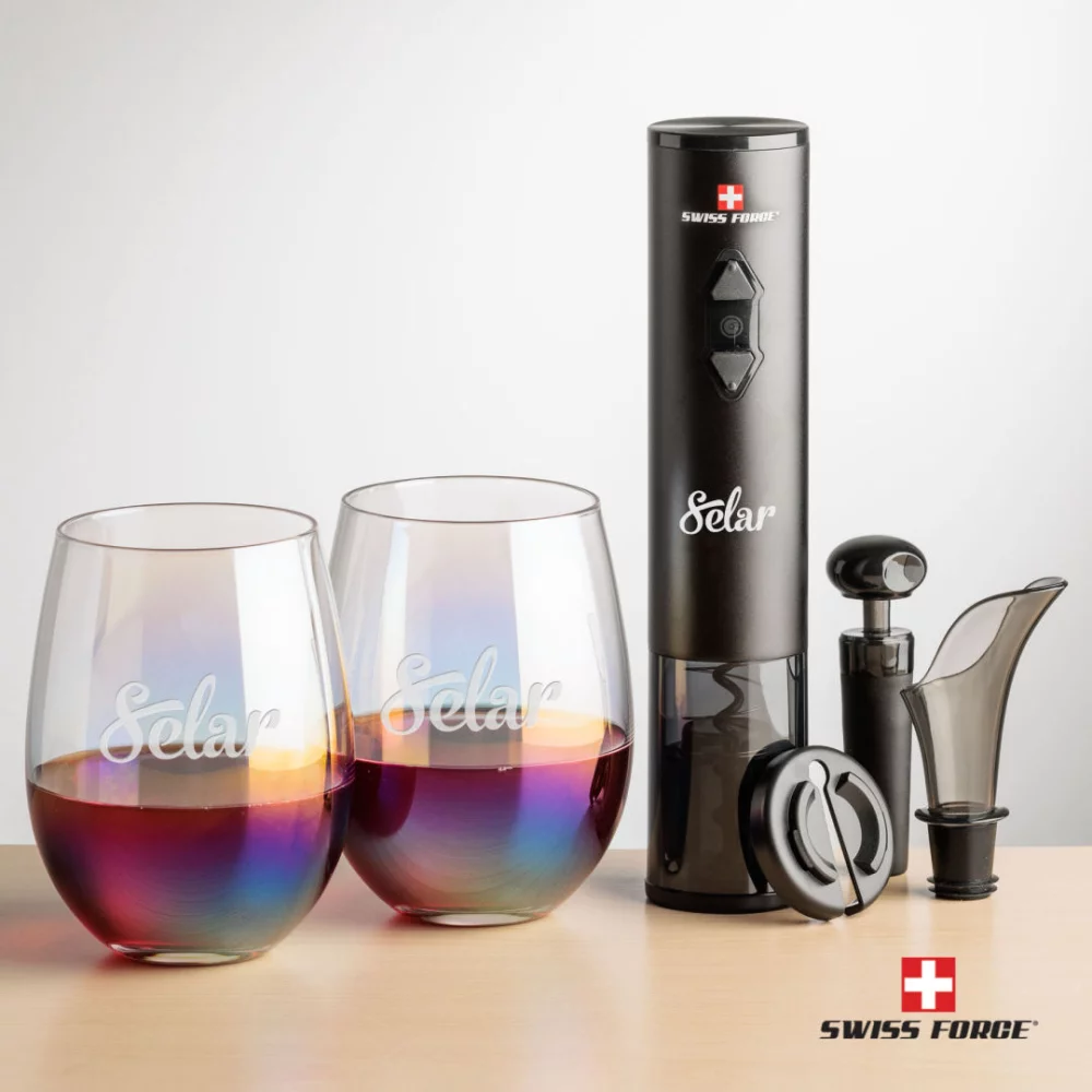 Ouvre-bouteille Swiss Force® et 2 verres à vin sans pied Miami