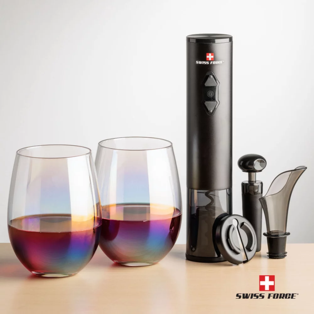 Ouvre-bouteille Swiss Force® et 2 verres à vin sans pied Miami