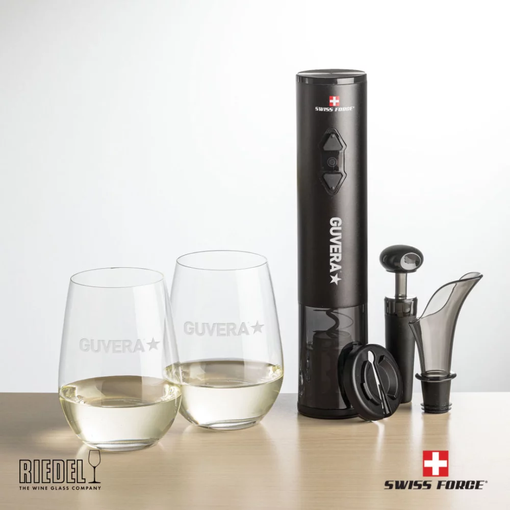 Ouvre-bouteille Swiss Force® et 2 verres à vin sans pied RIEDEL