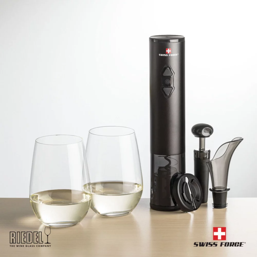 Ouvre-bouteille Swiss Force® et 2 verres à vin sans pied RIEDEL