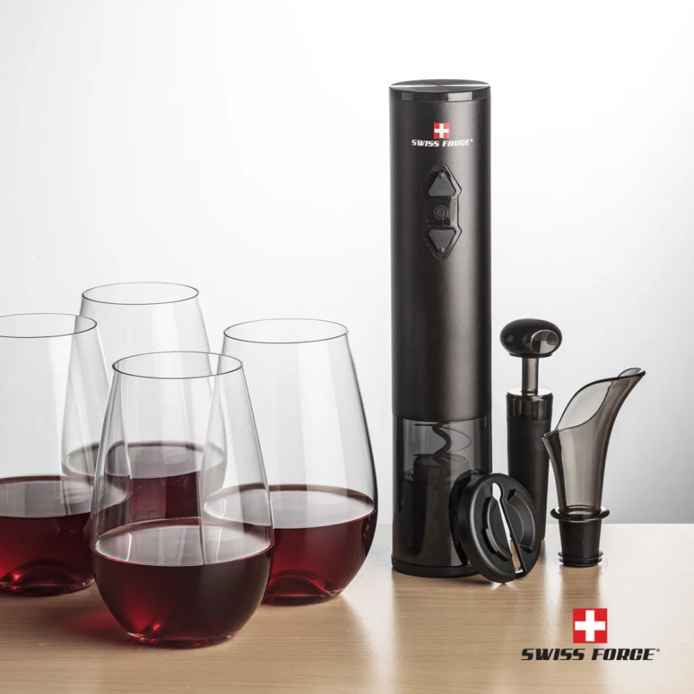 Swiss Force® Opener & 4 Boston Stemless Wine