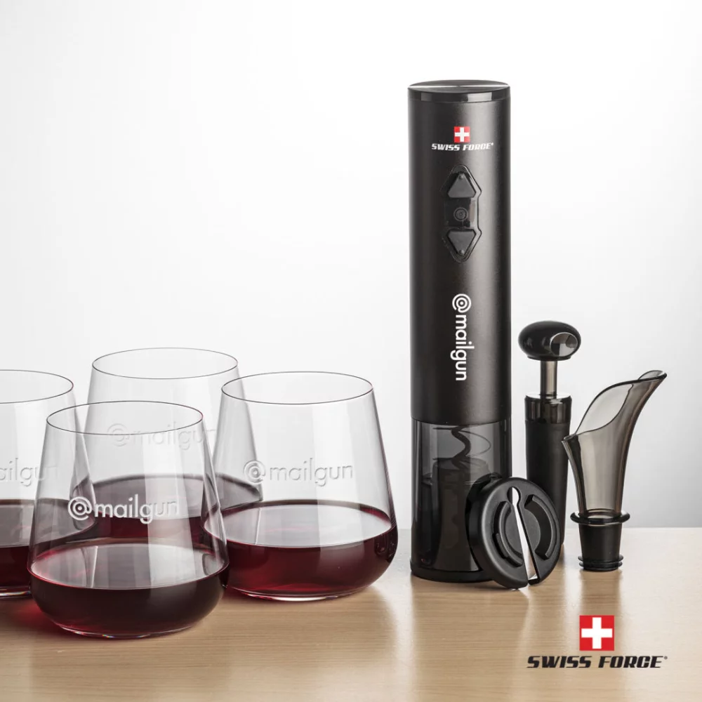 Swiss Force® Opener & 4 Howden Stemless Wine