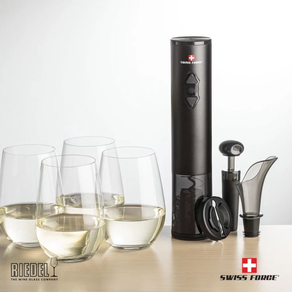 Ouvre-bouteille Swiss Force® et 4 verres à vin sans pied RIEDEL