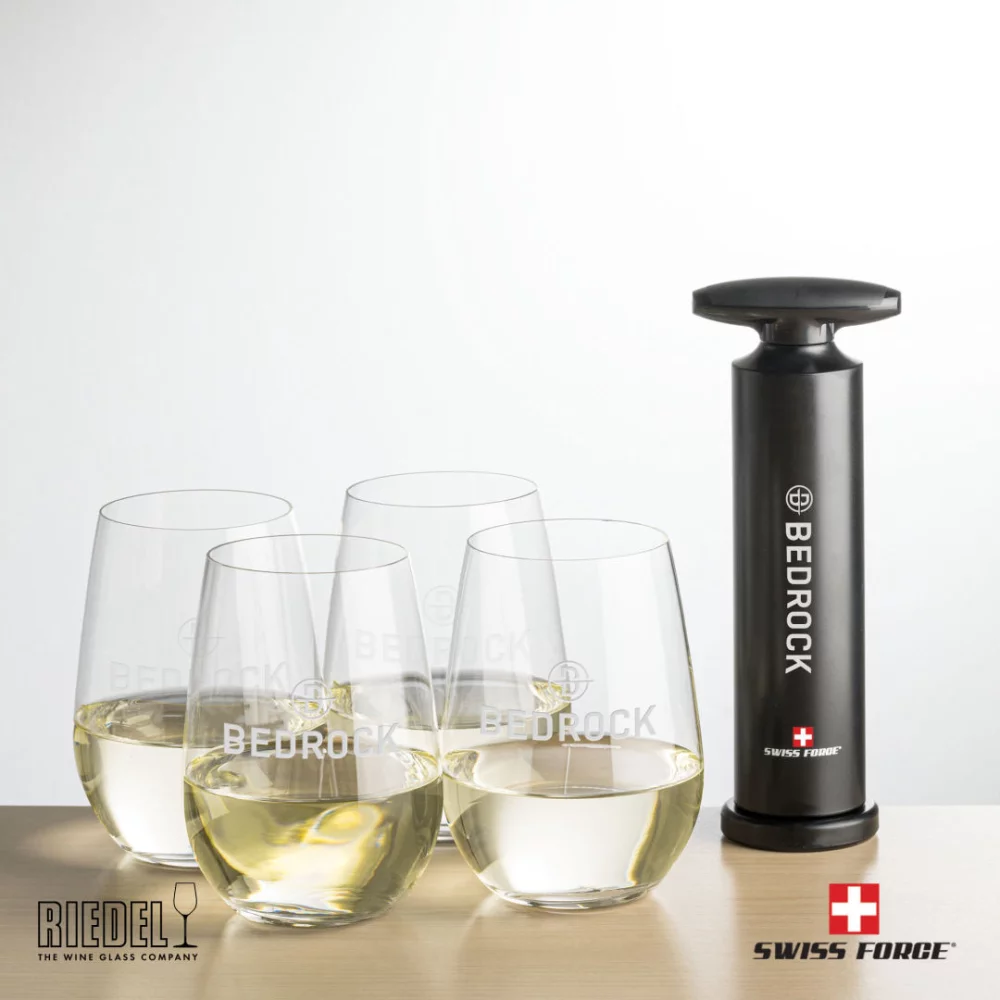 Ouvre-bouteille Swiss Force® et 4 verres à vin sans pied RIEDEL