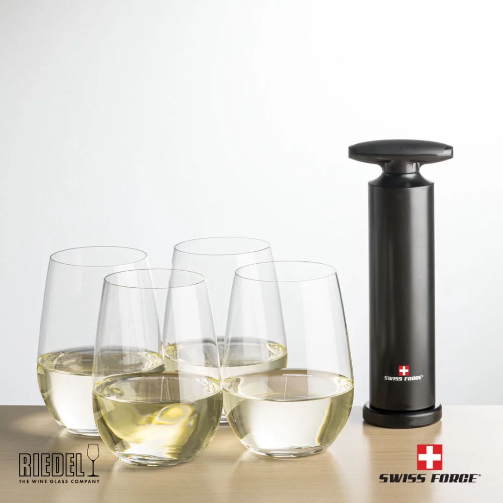 Ouvre-bouteille Swiss Force® et 4 verres à vin sans pied RIEDEL