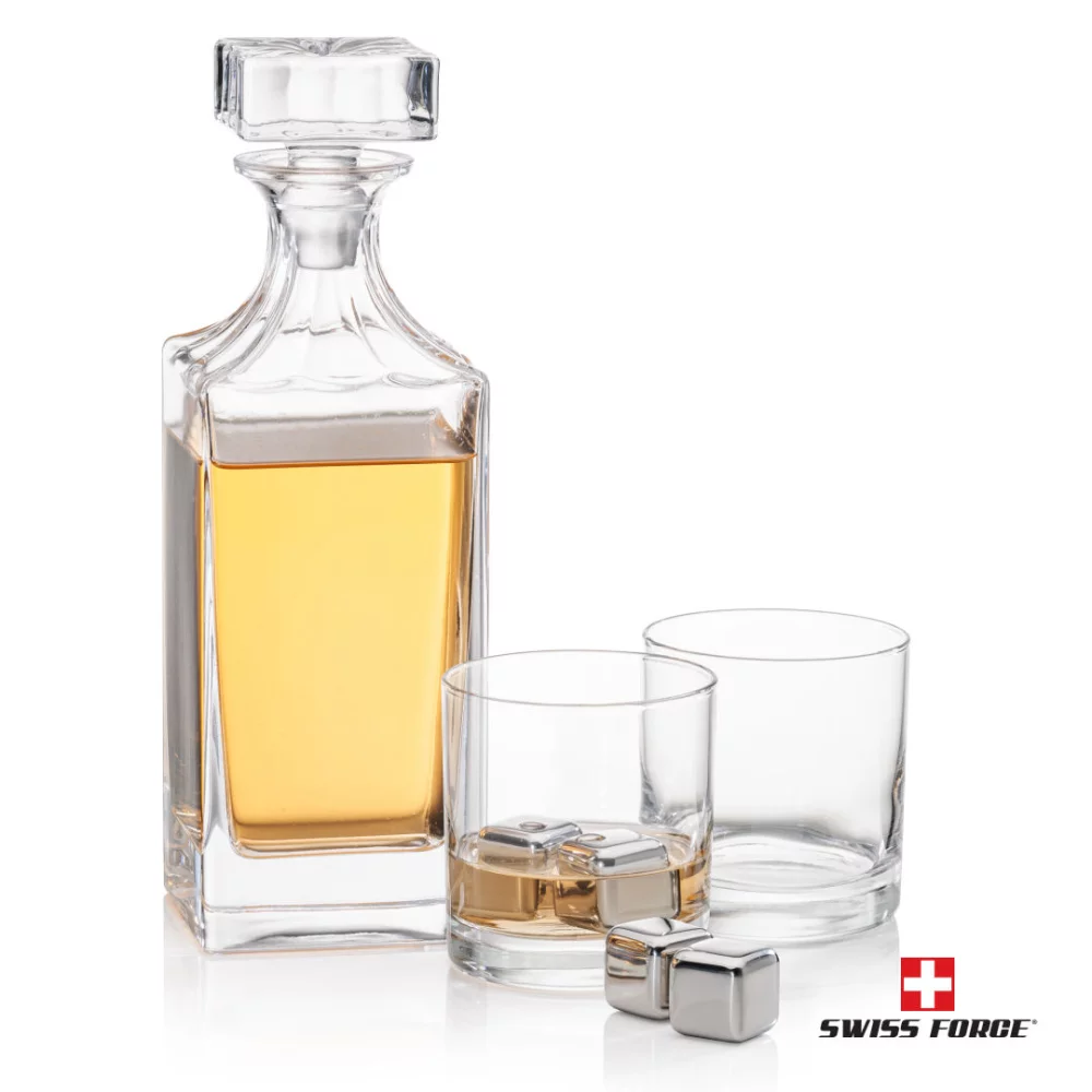 Ensemble de carafe Aristocrat 3 pièces et glaçons en acier inoxydable.