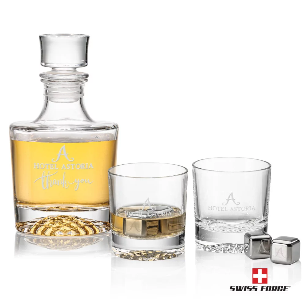 Ensemble de 3 pièces Buxton Decanter & S/S Ice Cubes