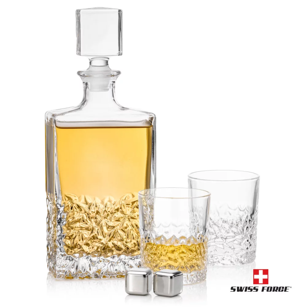 Oakham 3pc Decanter Set & S/S Ice Cubes