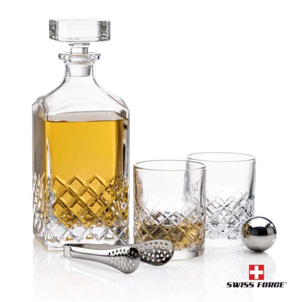 Ensemble de 3 pièces Longford avec carafe et boules de glace en acier inoxydable.