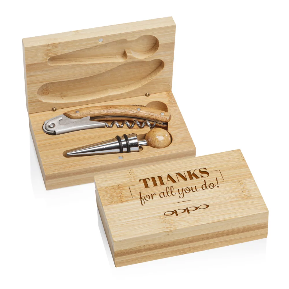 Ensemble d'accessoires pour le vin en bambou 2 pièces