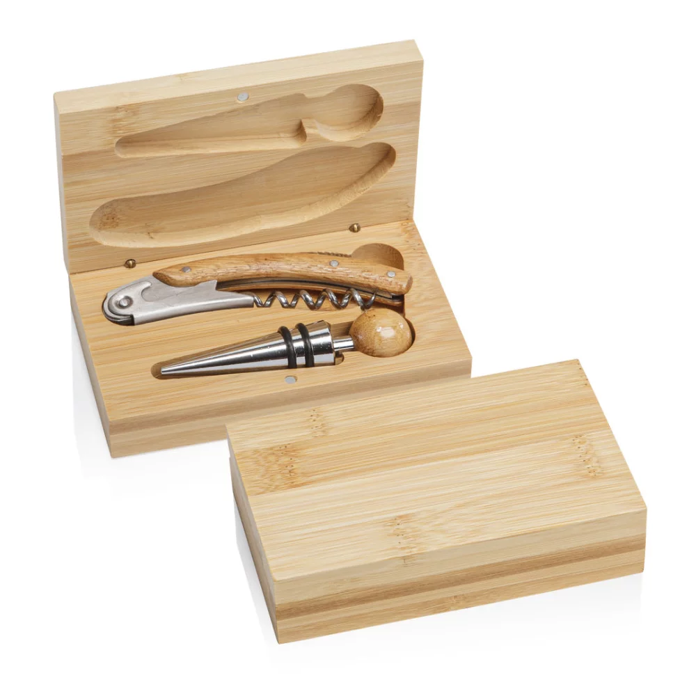 Ensemble d'accessoires pour le vin en bambou 2 pièces