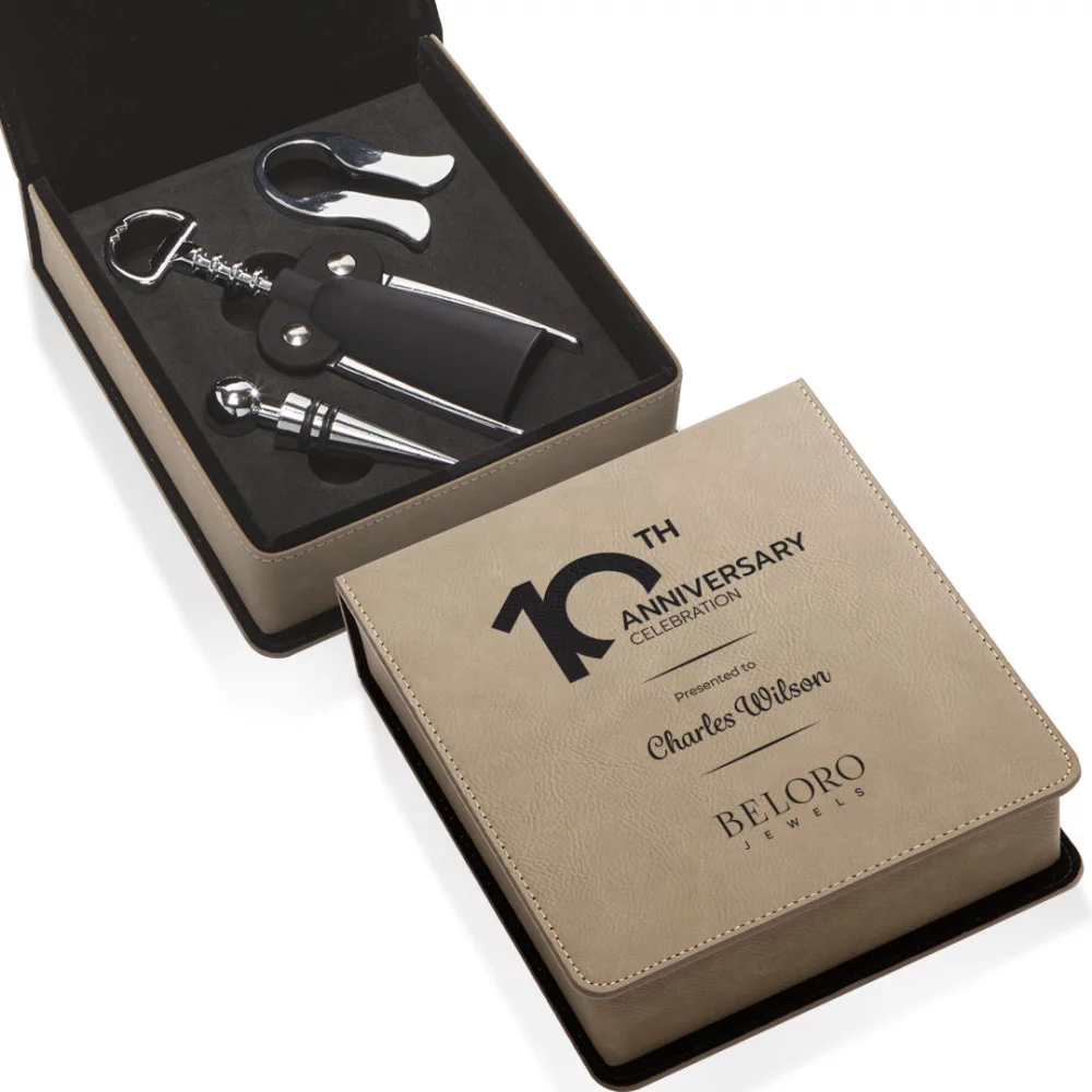 Ensemble d'accessoires pour le vin Falkland - 3 pièces marron clair