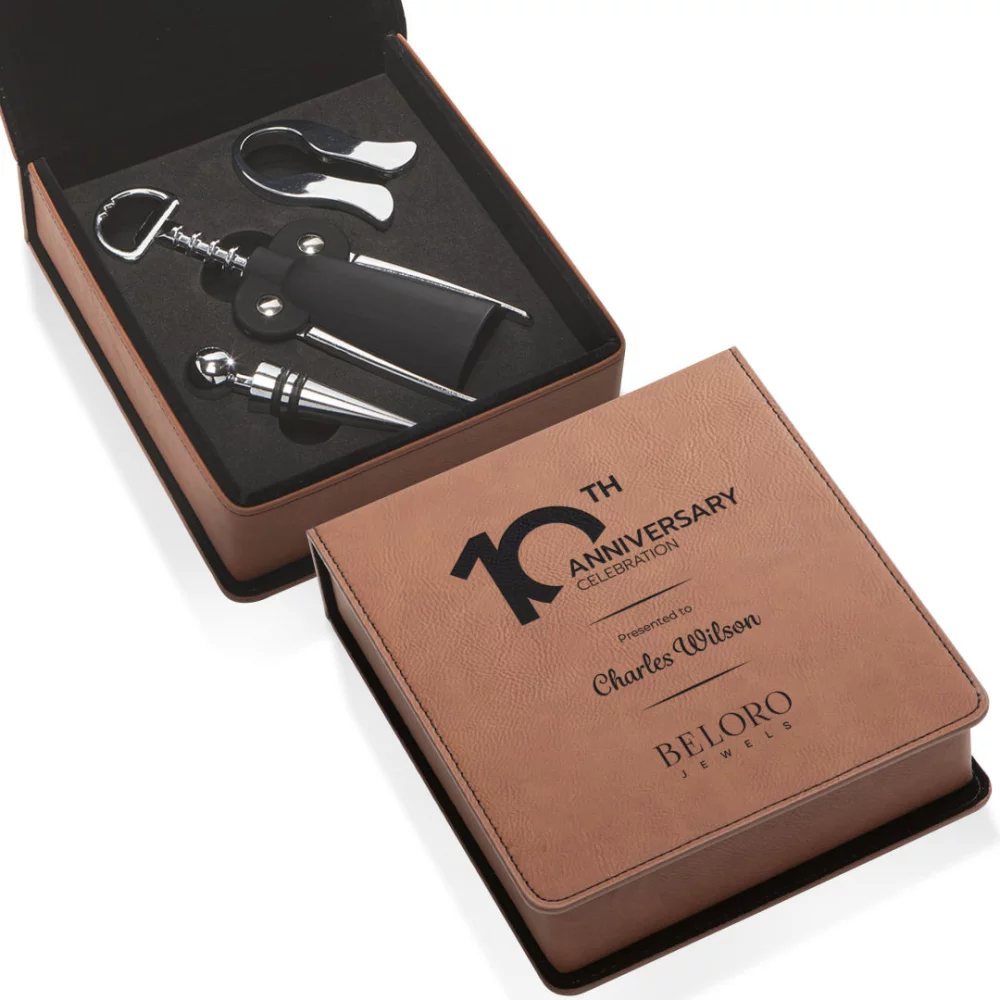 Ensemble d'accessoires pour vin Falkland - 3 pièces en cuir brut