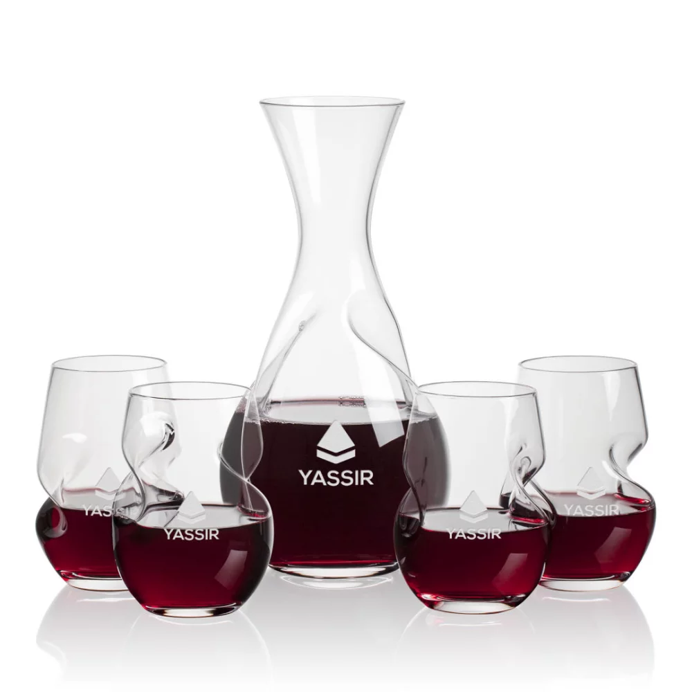 Carafe Tallandale et 4 verres à vin sans pied.