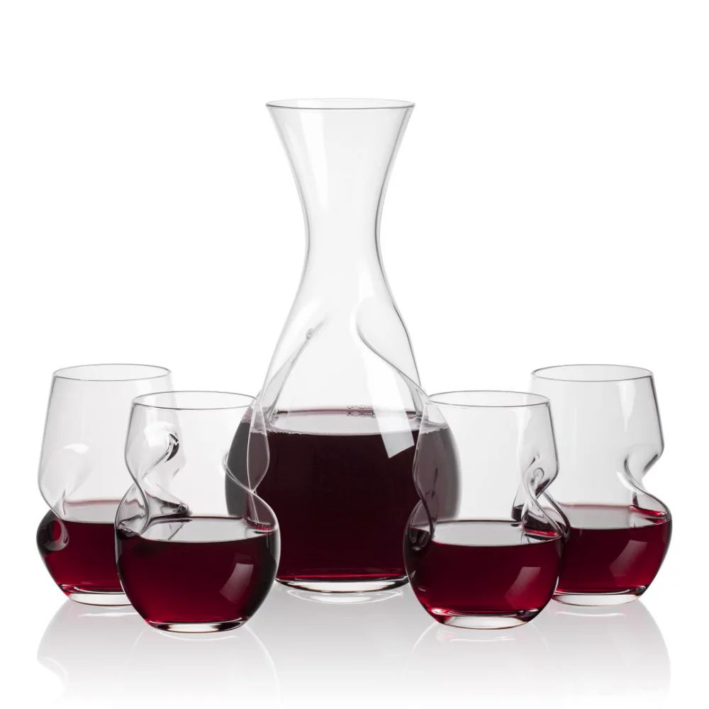 Carafe Tallandale et 4 verres à vin sans pied.