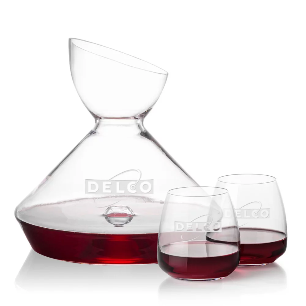 Carafe Woodbury et 2 verres à vin sans pied Hogarth