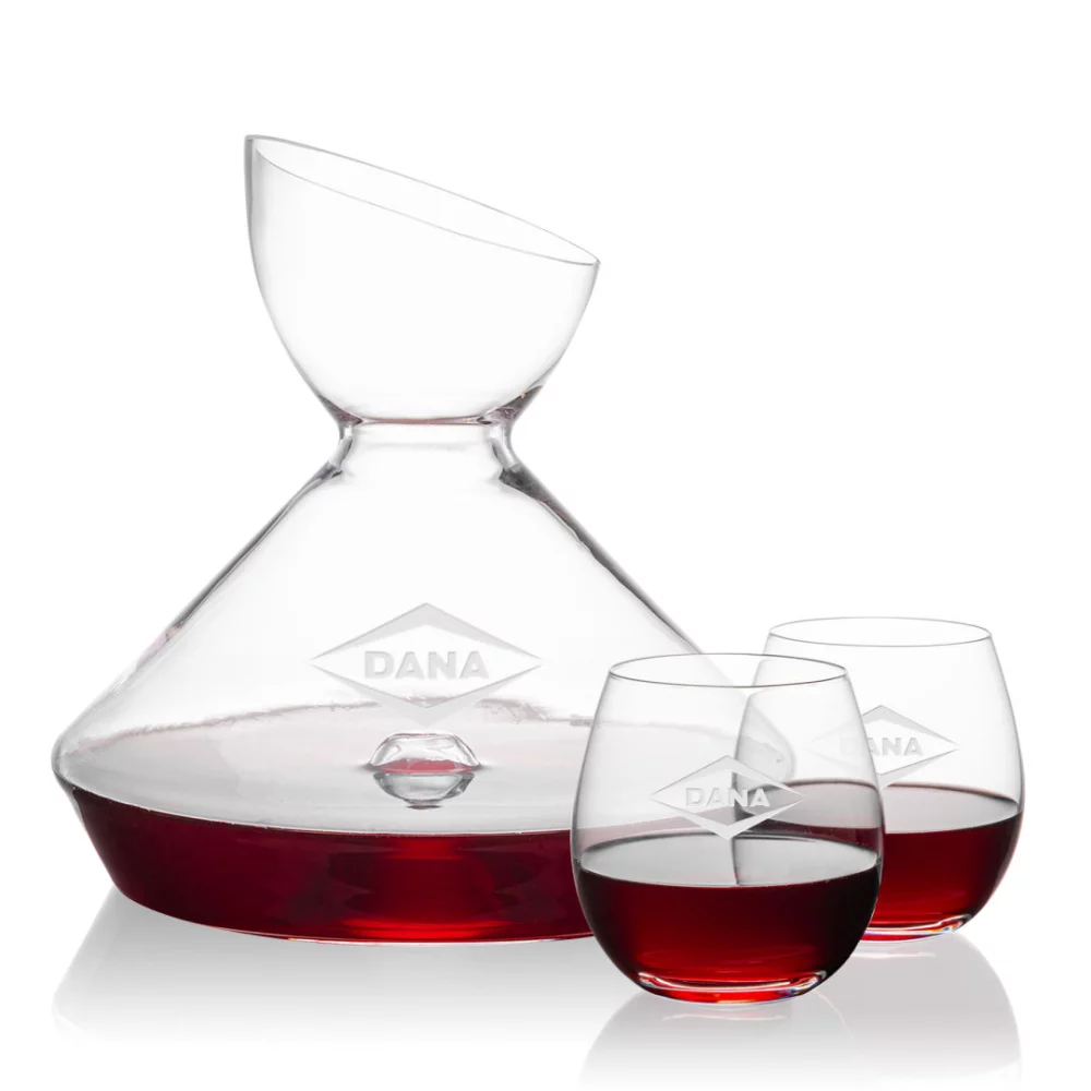 Carafe Woodbury et 2 verres à vin sans pied Redmond.