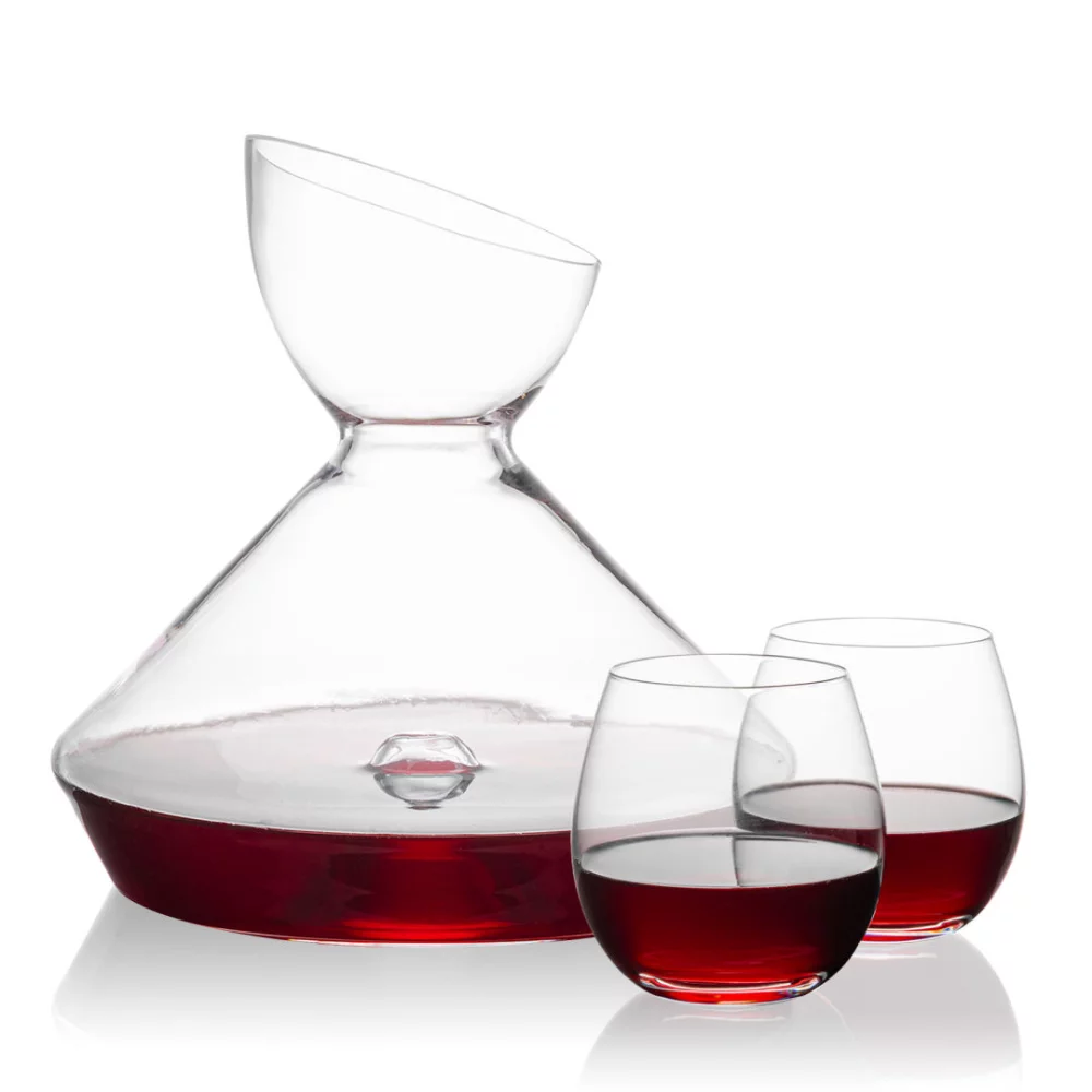 Carafe Woodbury et 2 verres à vin sans pied Redmond.