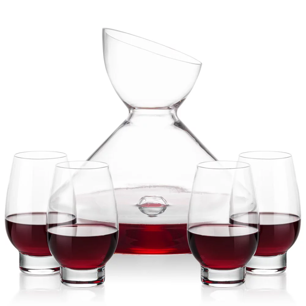 Carafe Woodbury et 4 verres à vin sans pied Glenarden.