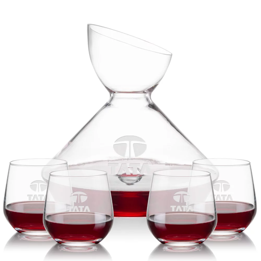 Carafe Woodbury et 4 verres à vin sans pied Garland.