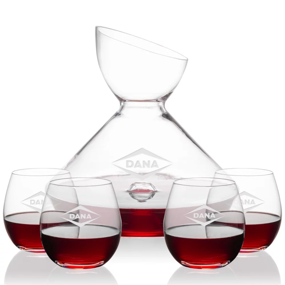 Woodbury Carafe & 4 Redmond Stemless Wine