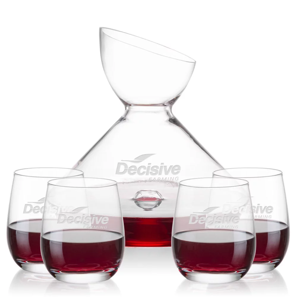 Woodbury Carafe & 4 Salem Stemless Wine