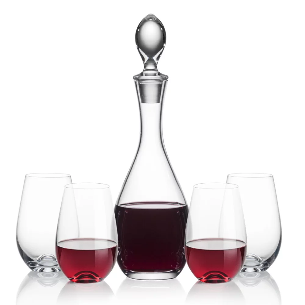 Malvern Decanter & 4 Boston Stemless Wine