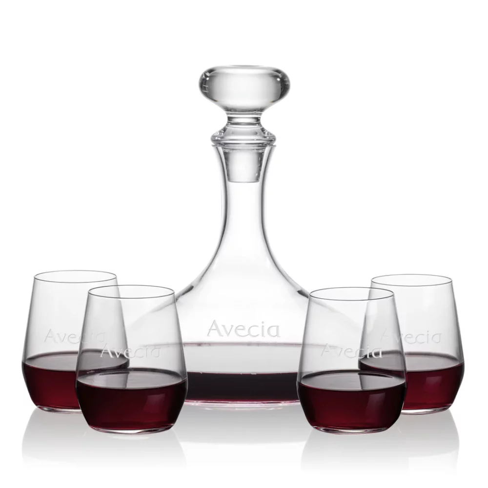 Stratford Decanter & 4 Germain Stemless Wine