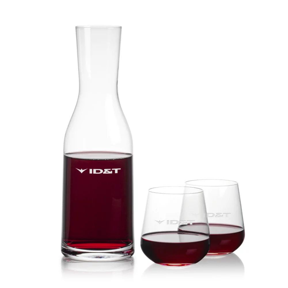 Carafe Caldmore et 2 verres à vin sans pied Howden.