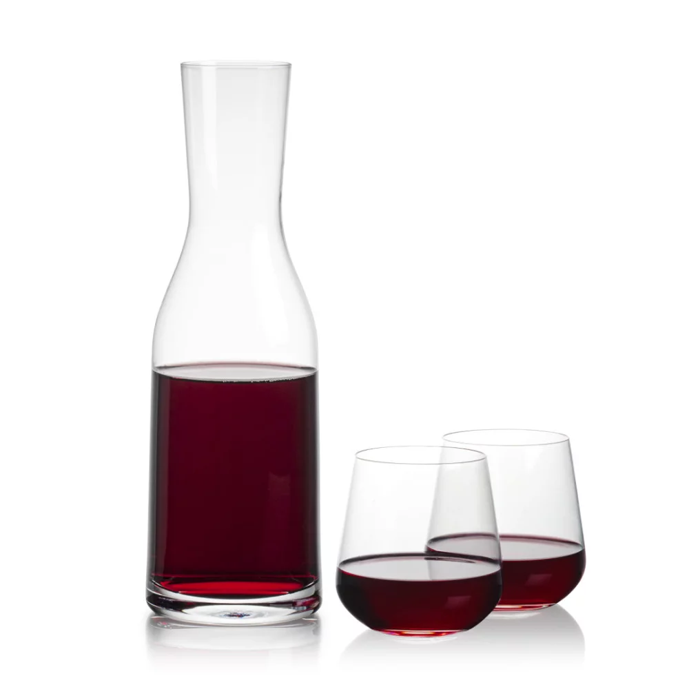 Carafe Caldmore et 2 verres à vin sans pied Howden.