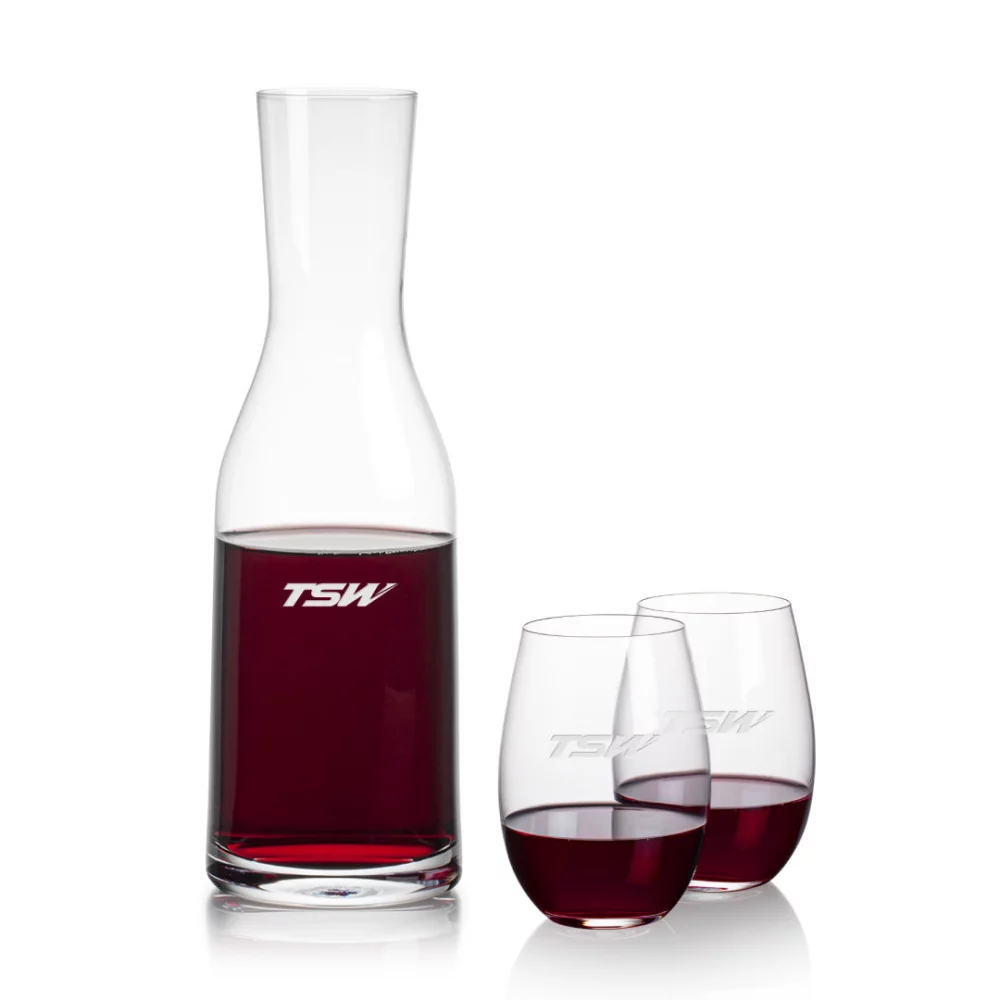 Carafe Caldmore et 2 verres à vin sans pied Laurent.