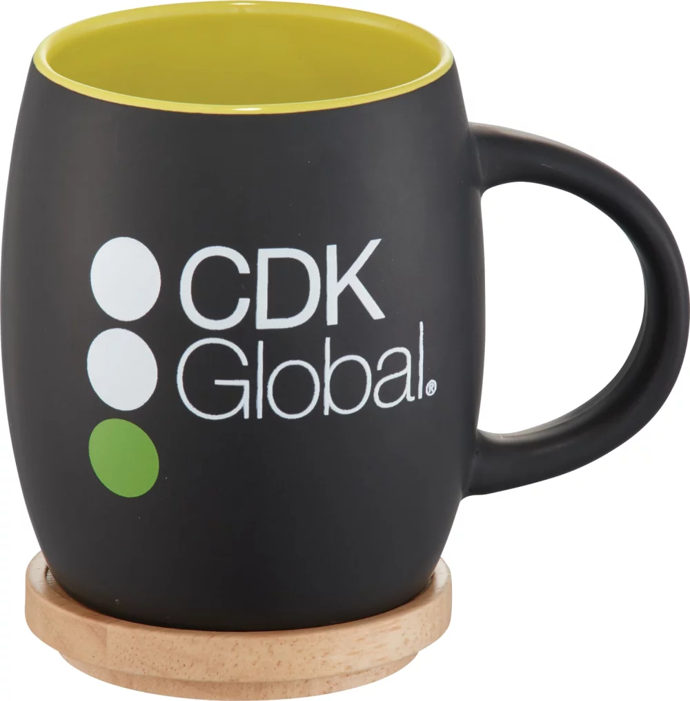 15 Oz. Hearth Ceramic Mug w/Wood Lid Coaster