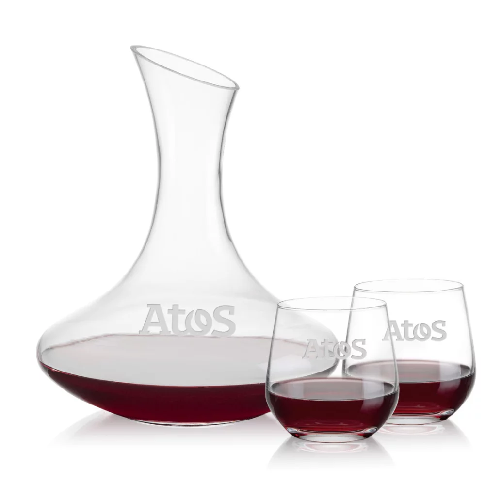 Carafe Hampton et 2 verres à vin sans pied Garland.