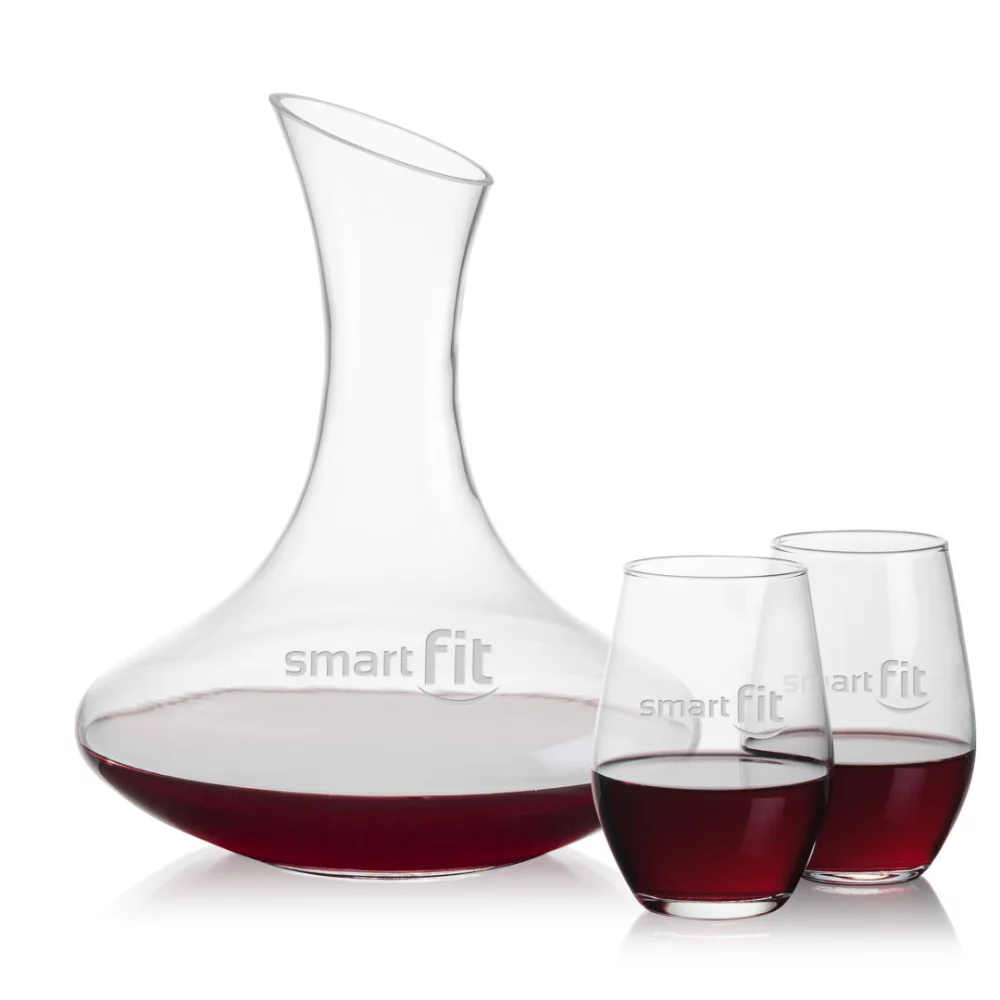Carafe Hampton et 2 verres à vin sans pied Vale