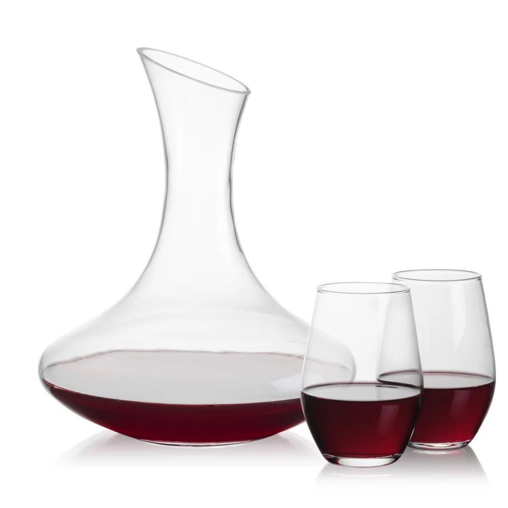 Carafe Hampton et 2 verres à vin sans pied Vale