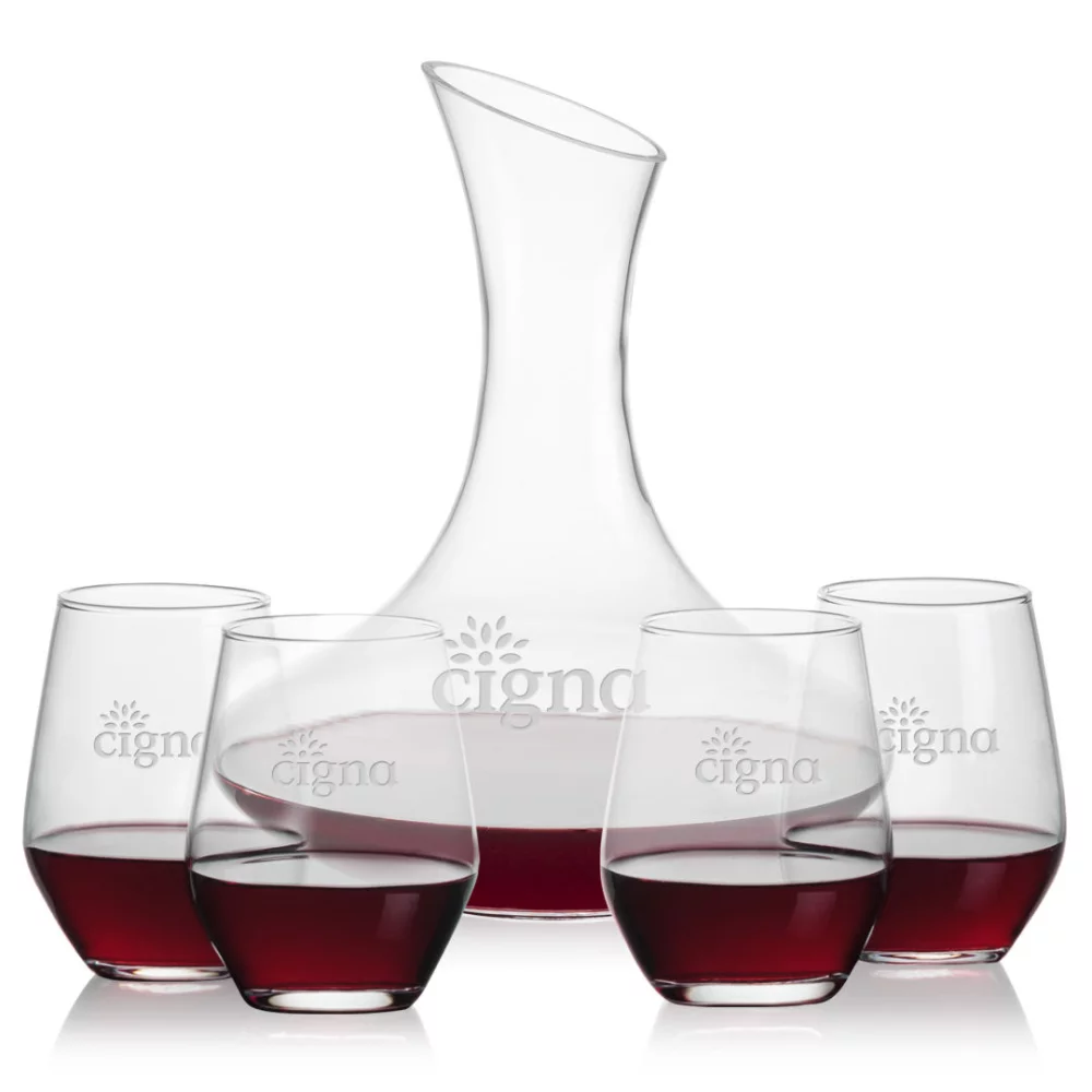 Hampton Carafe & 4 Mandelay Stemless Wine