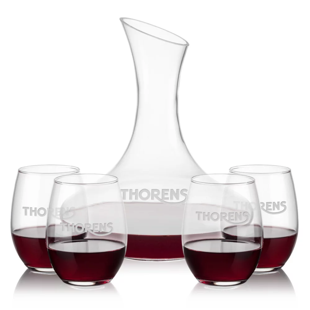 Hampton Carafe & 4 Stanford Stemless Wine