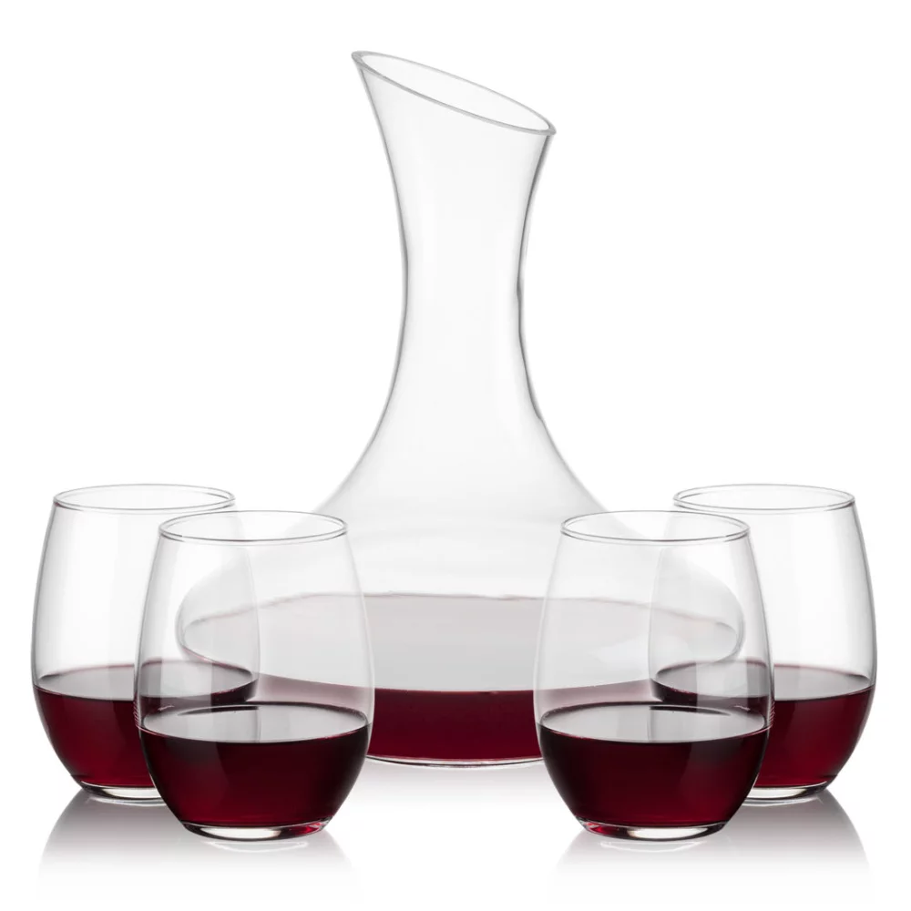 Carafe Hampton et 4 verres à vin sans pied Stanford.