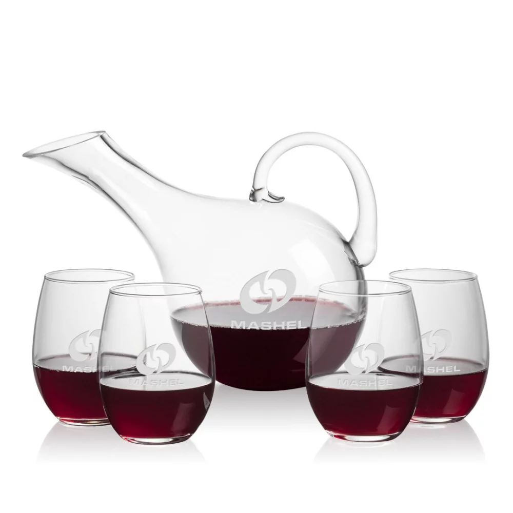 Medford Carafe & 4 Stemless Wine